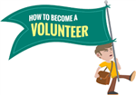 male carrying a flag with a banner stating How to Become a Volunteer